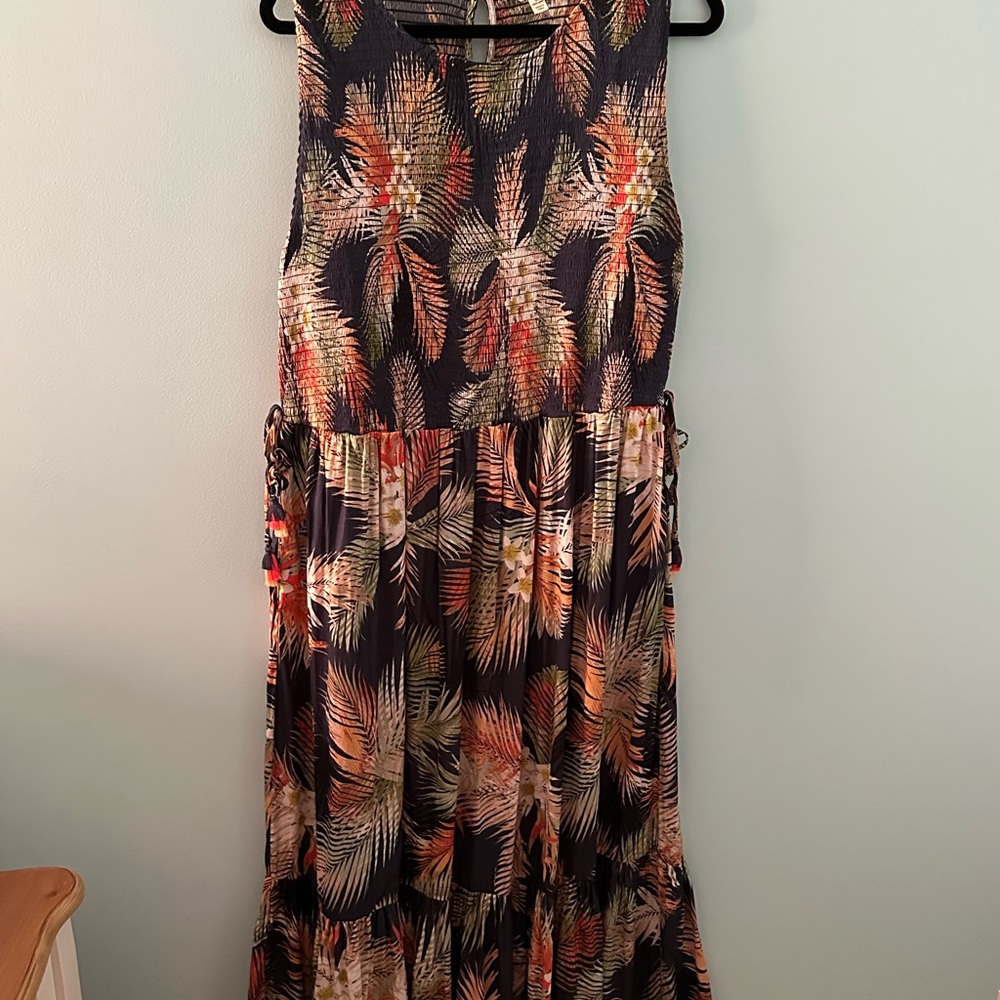 Terra & Sky Tropical Print Maxi Dress - Navy and Orange